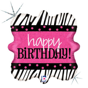18″ Zebra & Pink B’day Foil Balloon