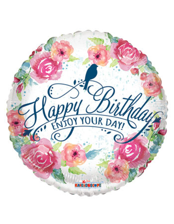 18″ Watercolored Flowers Birthday Foil Balloon